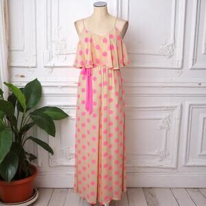 GORGEOUS Brand Fun Pink Cream Polka Dot Romper Jumpsuit M